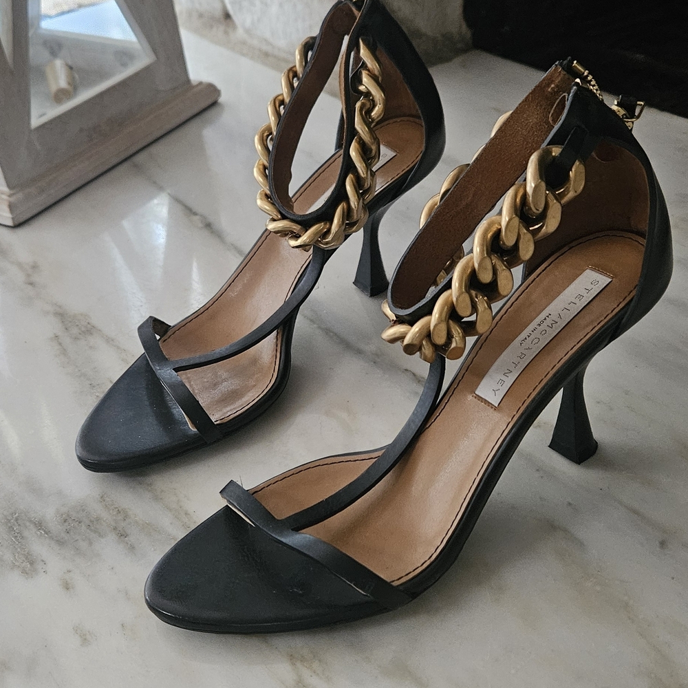Black and Gold Chain Strap Heels